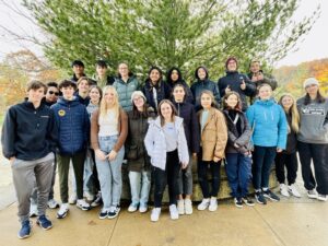 Photo of students posing while on exchange trip.